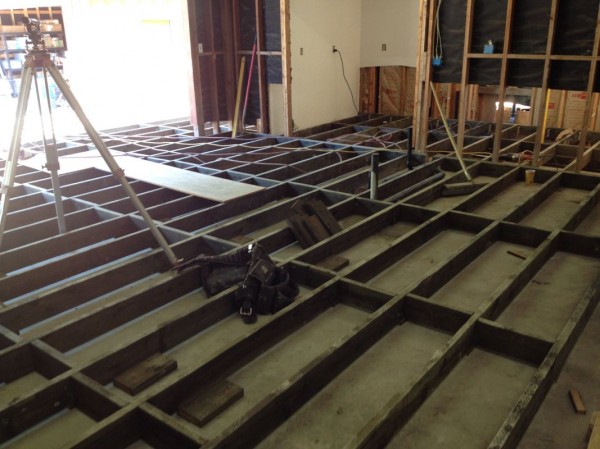 First layer of flooring (transit visible on left)