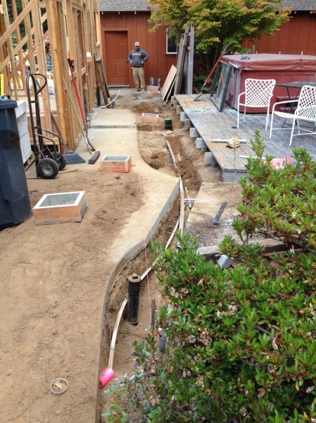 We needed to create a straight line of 5 concrete blocks from this position toward the garage door
