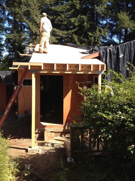 Blocks installed and plywood added to porch overhang