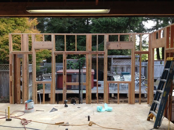 Old wall with Sean's new framing added on