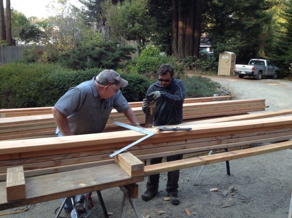 Dan and Matt notching a rafter
