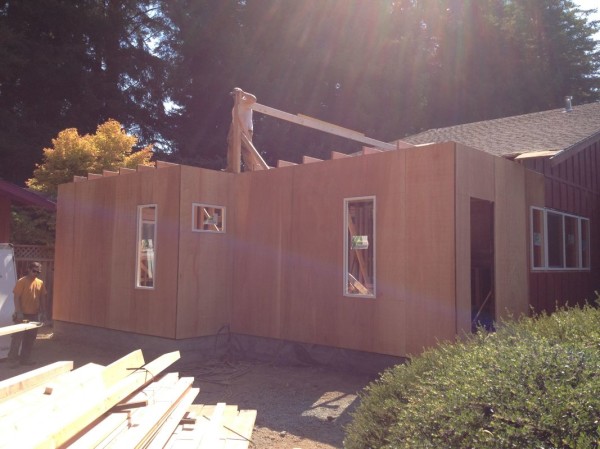 Sean setting the ridgebeam for the new roof
