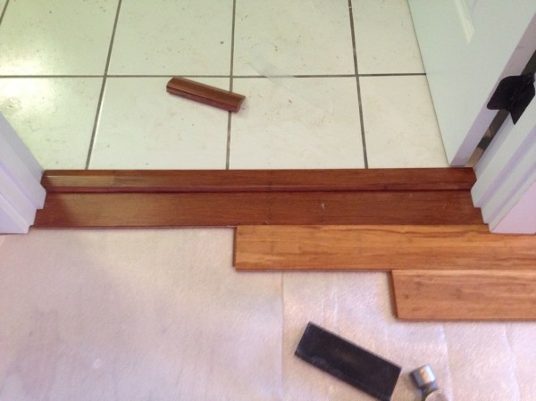 Trim between bathroom tile and wood floor