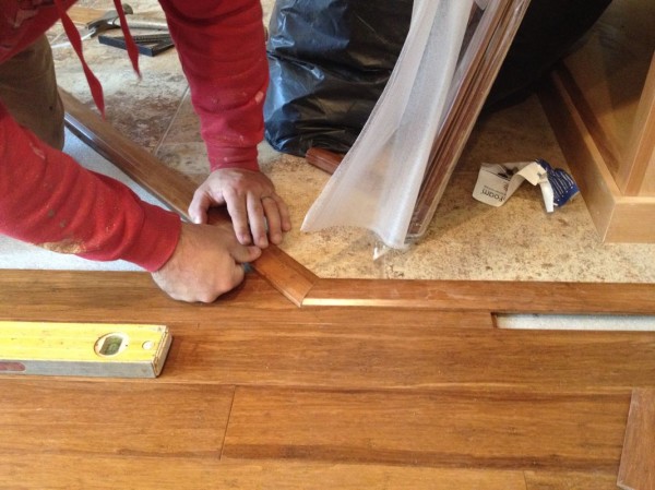 Fitting pieces between living room floor and entranceway tile
